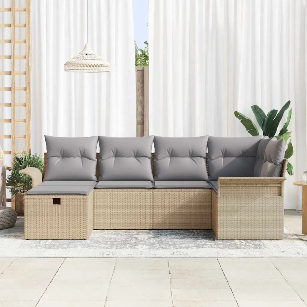 Set Divano da Giardino con cuscino 6 pcs Poly Rattan