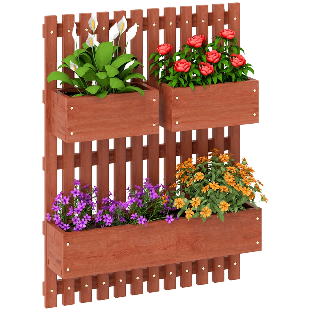 Fioriera Verticale a Doghe con 3 Vasi Rimovibili, in Legno di Abete, 60x16x80 cm, Marrone