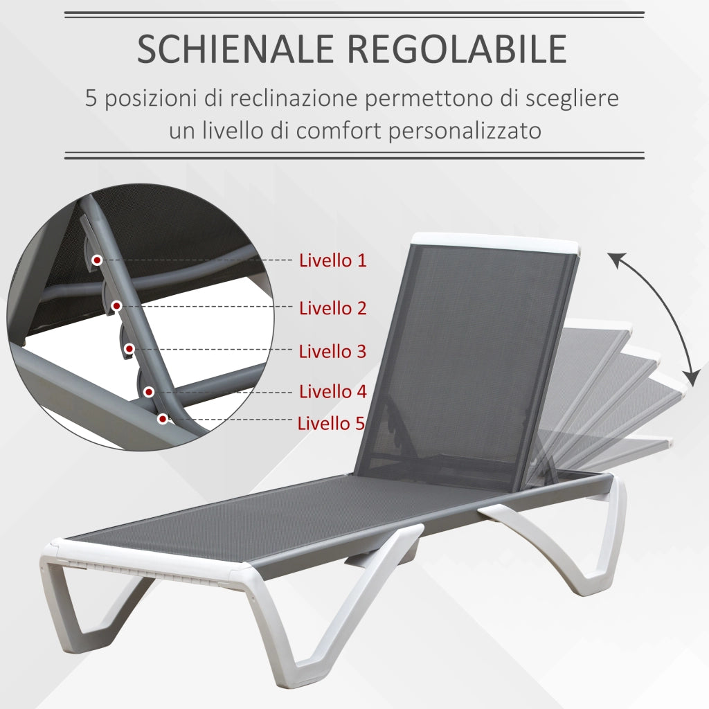 Lettino Prendisole Reclinabile con Rotelle ¨C Xylo ¨C Grigio e Bianco 195x67.5x33 cm