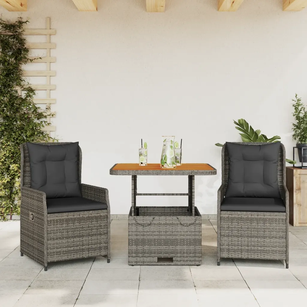 Set da Bistrò 3 pz con Cuscini Grigio in Polyrattan 3262768