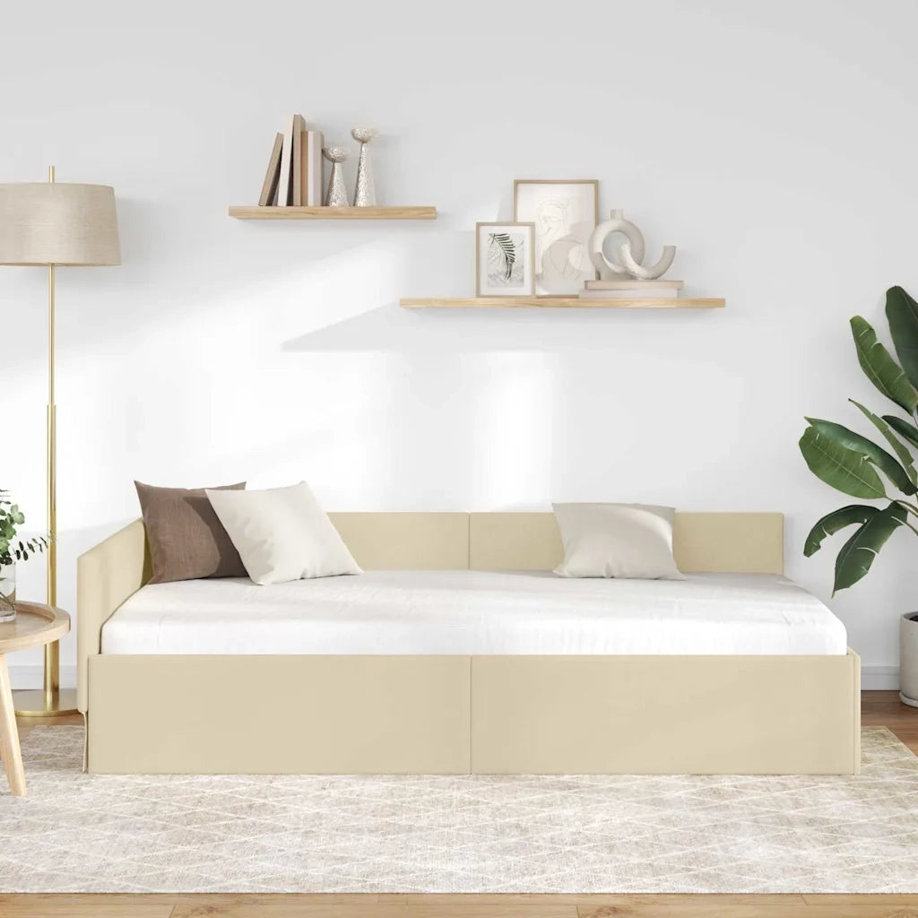Letto singolo | Letto per adulti | Cornice del letto ad angolo Crema 80 cm x 200 cm Tessuto