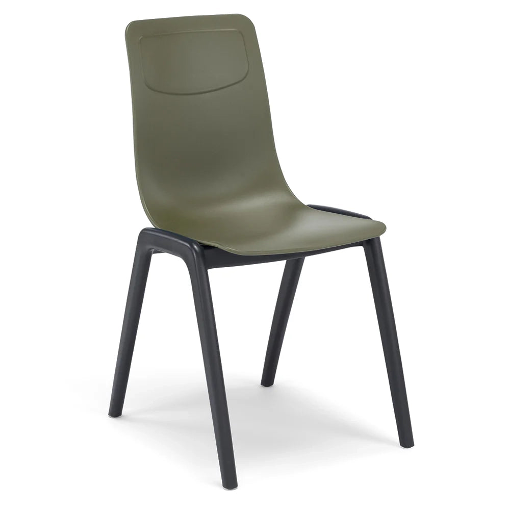 Sedia in tecnopolimero Dalia L colore Verde Oliva, 100% MADE IN ITALY, gambe Antracite, impilabile, design moderno ideale per sala da pranzo, cucina, soggiorno, ufficio, camera per bambini