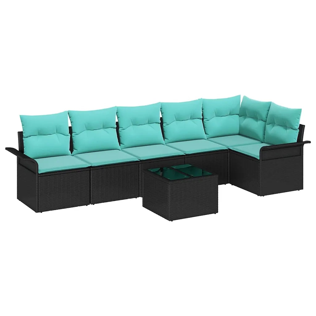 Set Divano da Giardino con cuscino 7 pcs Nero Poly Rattan 3354065