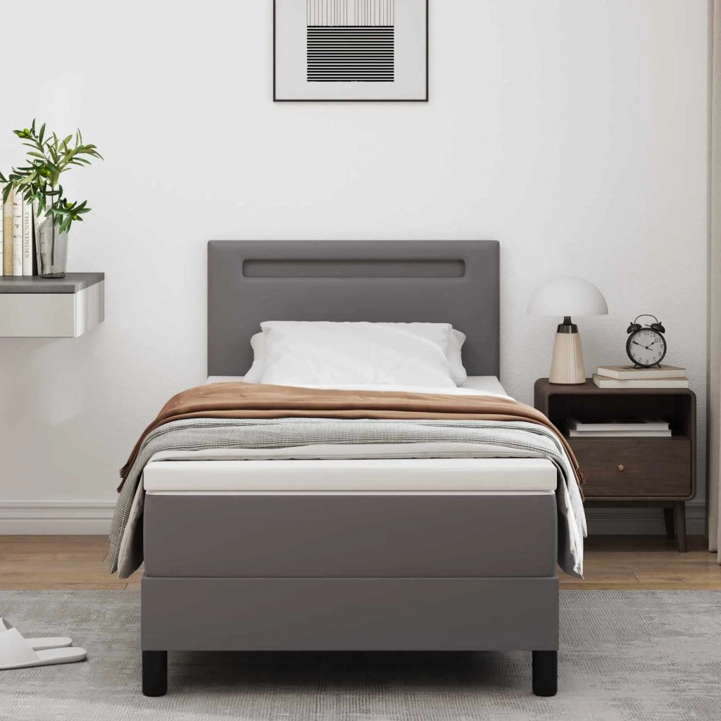 Letto a molle con materasso Grigio 90 x 200 cm Pelle sintetica 3339034