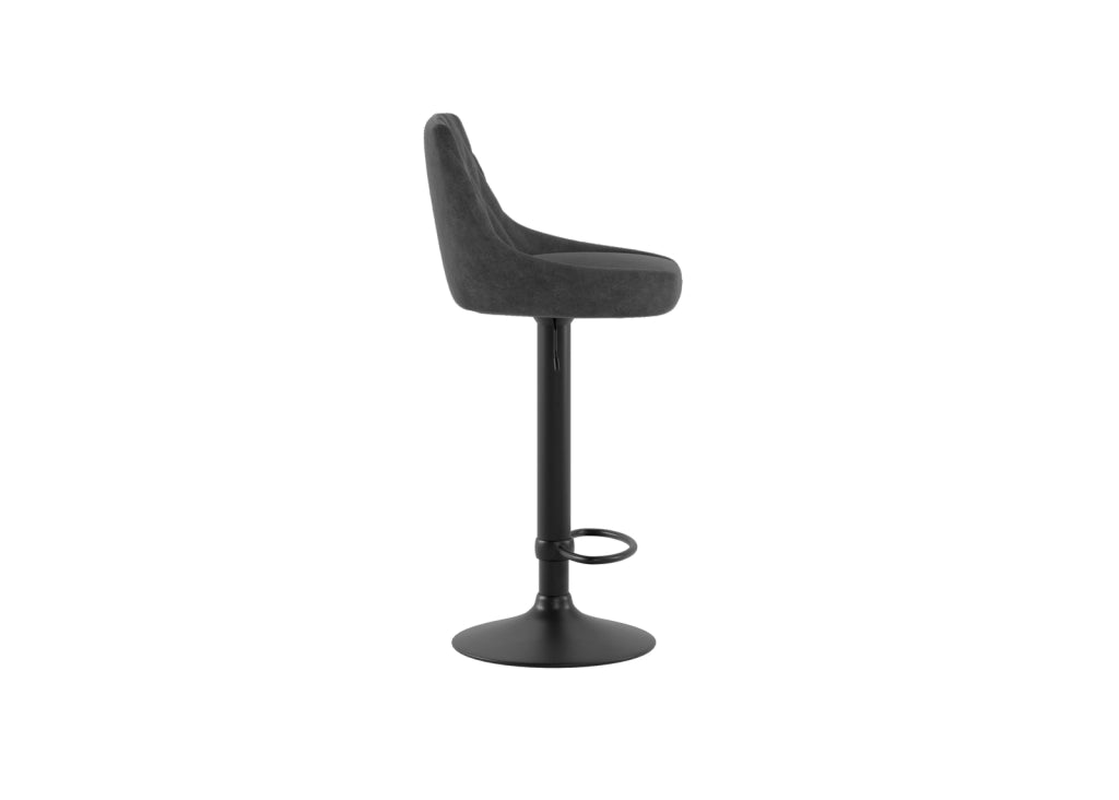 Sgabello Max con seduta in microfibra grigio scuro e struttura in metallo nero, altezza regolabile a gas, design moderno per bar - Max