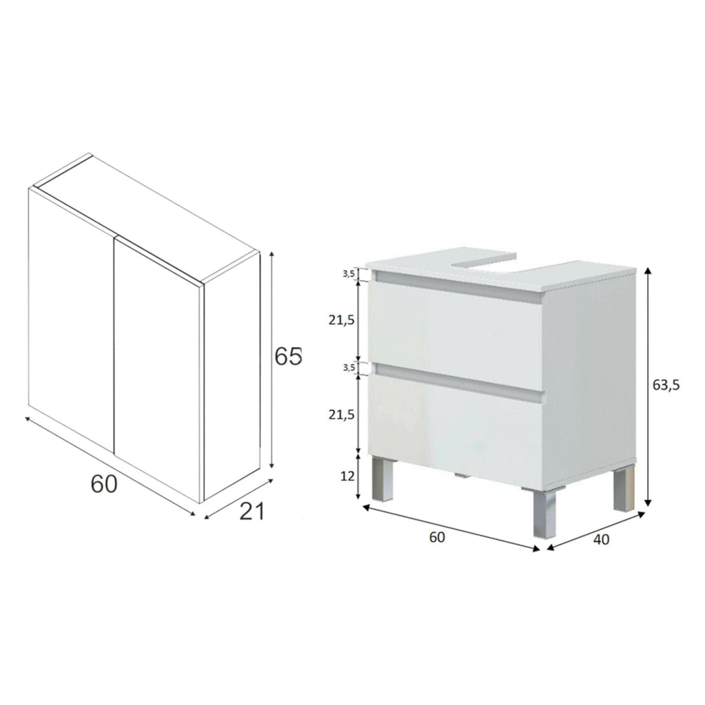Gaiola, set Mobili Bagno Specchio Incluso, Bianco Lucido