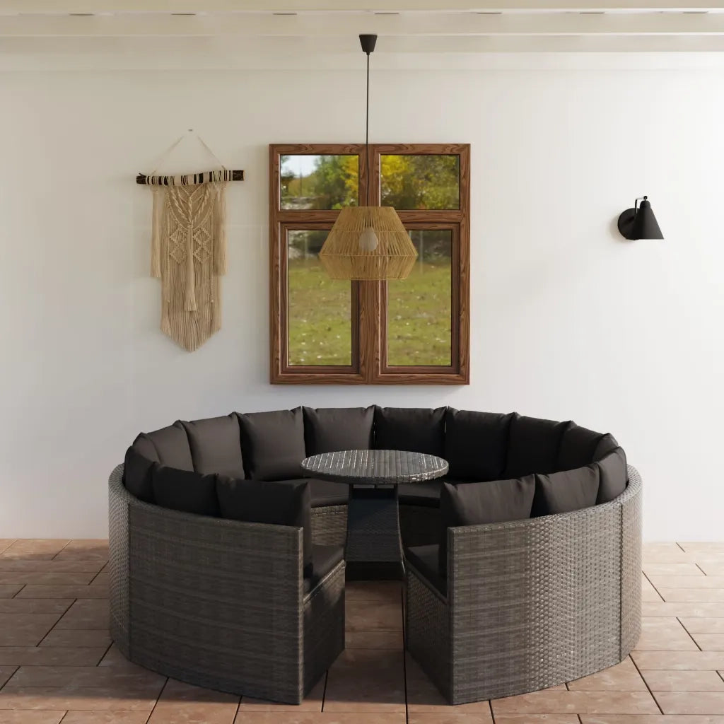 Set Divani da Giardino 9 pz con Cuscini in Polyrattan Grigio 3064899