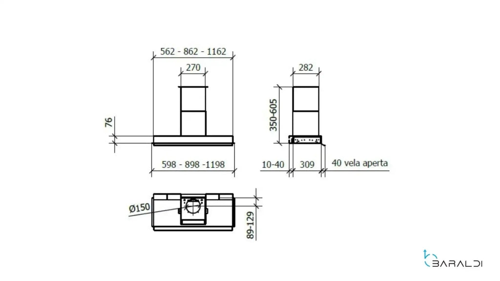 CAPPA PROFILE INCASSO cm 56 - Inox -700 m3/h DRY DROP