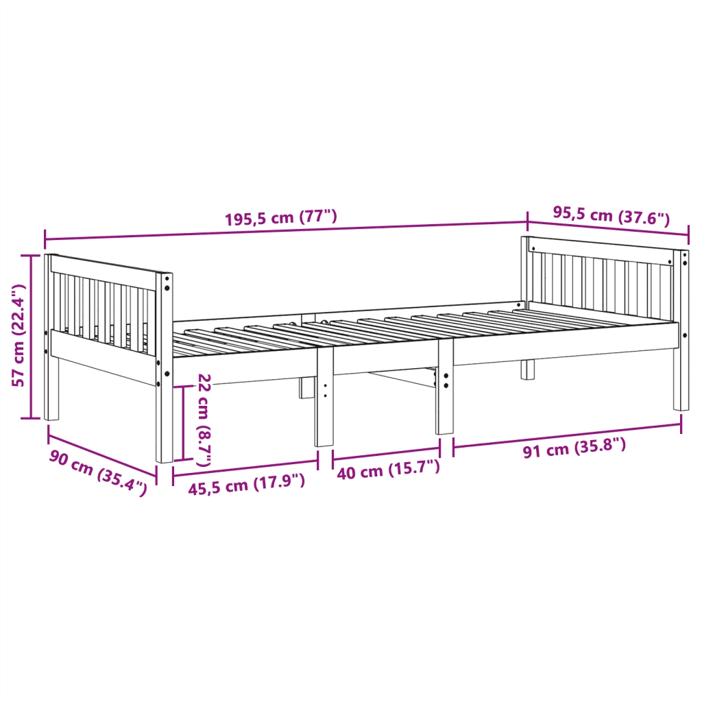 Letto per Bambini senza Materasso Bianco 90x190cm Massello Pino 855031