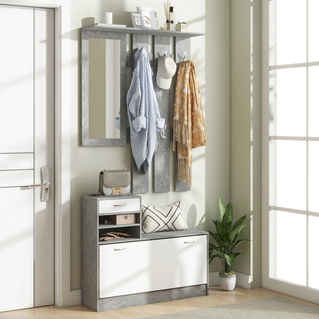 Mobile da Ingresso con Appendiabiti, Scarpiera e Specchio ¨C zephmum ¨C Grigio