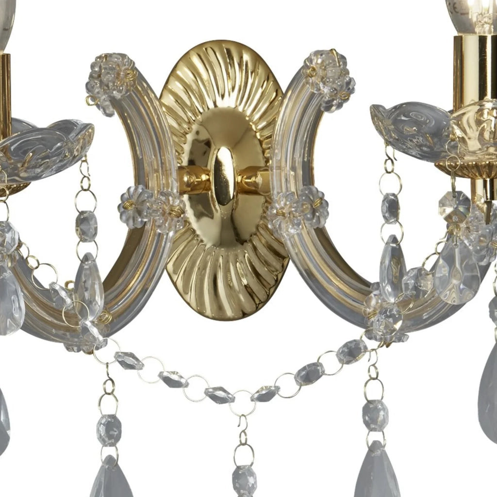 Applique Classica Marie Therese Acciaio Oro Vetro Trasparente 2 Luci E14