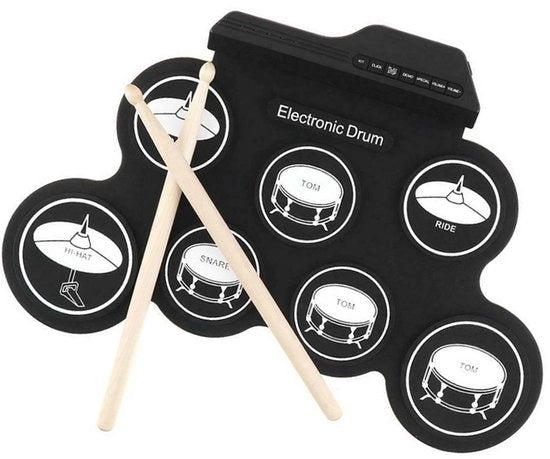 Tappetino di Pratica per Batteria USB - Rollo - Pianeta Elettronico per Casa/Allenamento - Silicone - Incluso 8 Demo Canzoni - Adatto per Tutti i N...