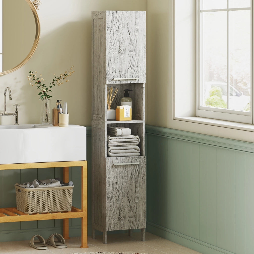 Colonna bagno in legno MDF con 2 armadietti e 2 ripiani aperti ¨C Xylo ¨C 30x32x172.5 cm