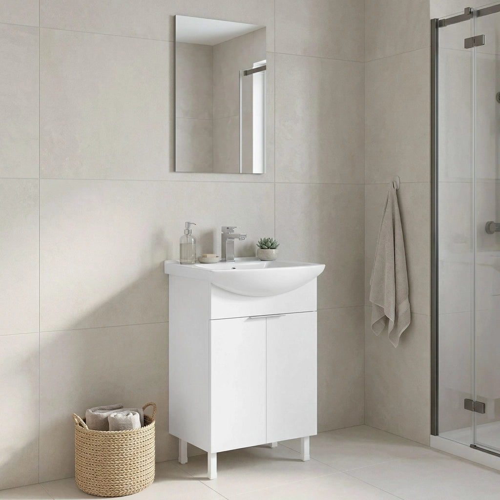 Set mobile lavabo con specchio (2 pezzi) "Purus 55" - 55 x 2 x 83 cm - Bianco