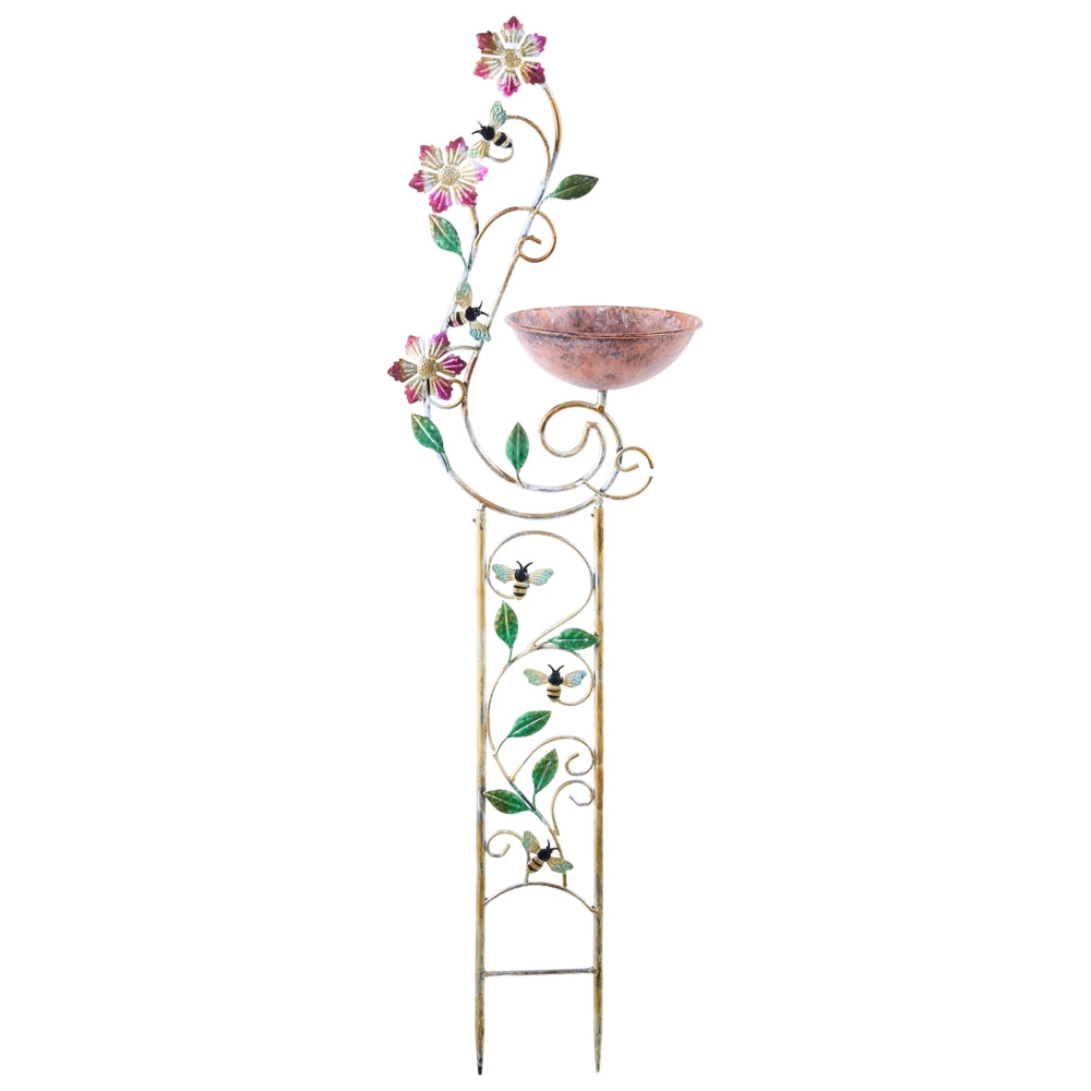 Abbeveratoio per uccelli da giardino alimentatore d'acqua in ferro anticat, decorativa multicolore