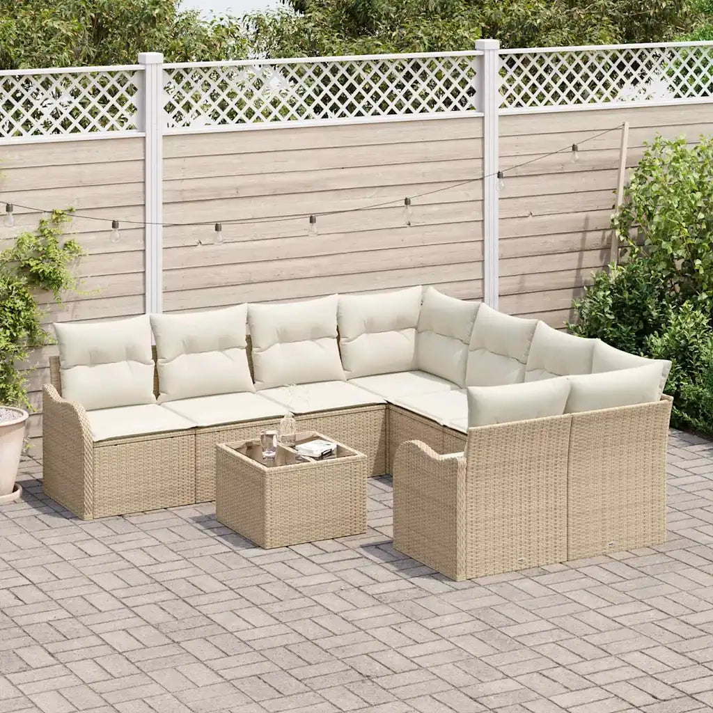 Set Divano da Giardino con cuscino 9 pcs Beige e Crema
