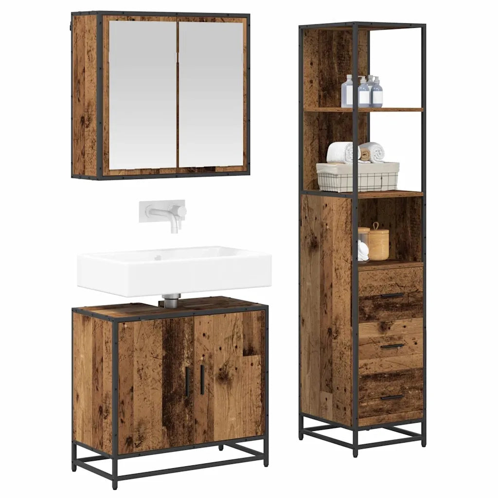 Set di mobili per il bagno con cassetto 3 pcs Legno vecchio