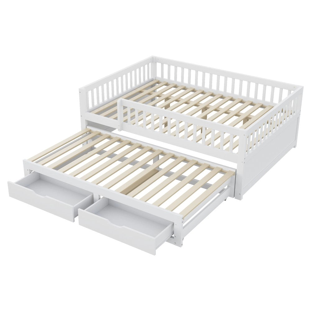Letto in Legno Massello con 2 Cassetti e Rete a Doghe ¨C MINIMAL ¨C Bianco 140x200