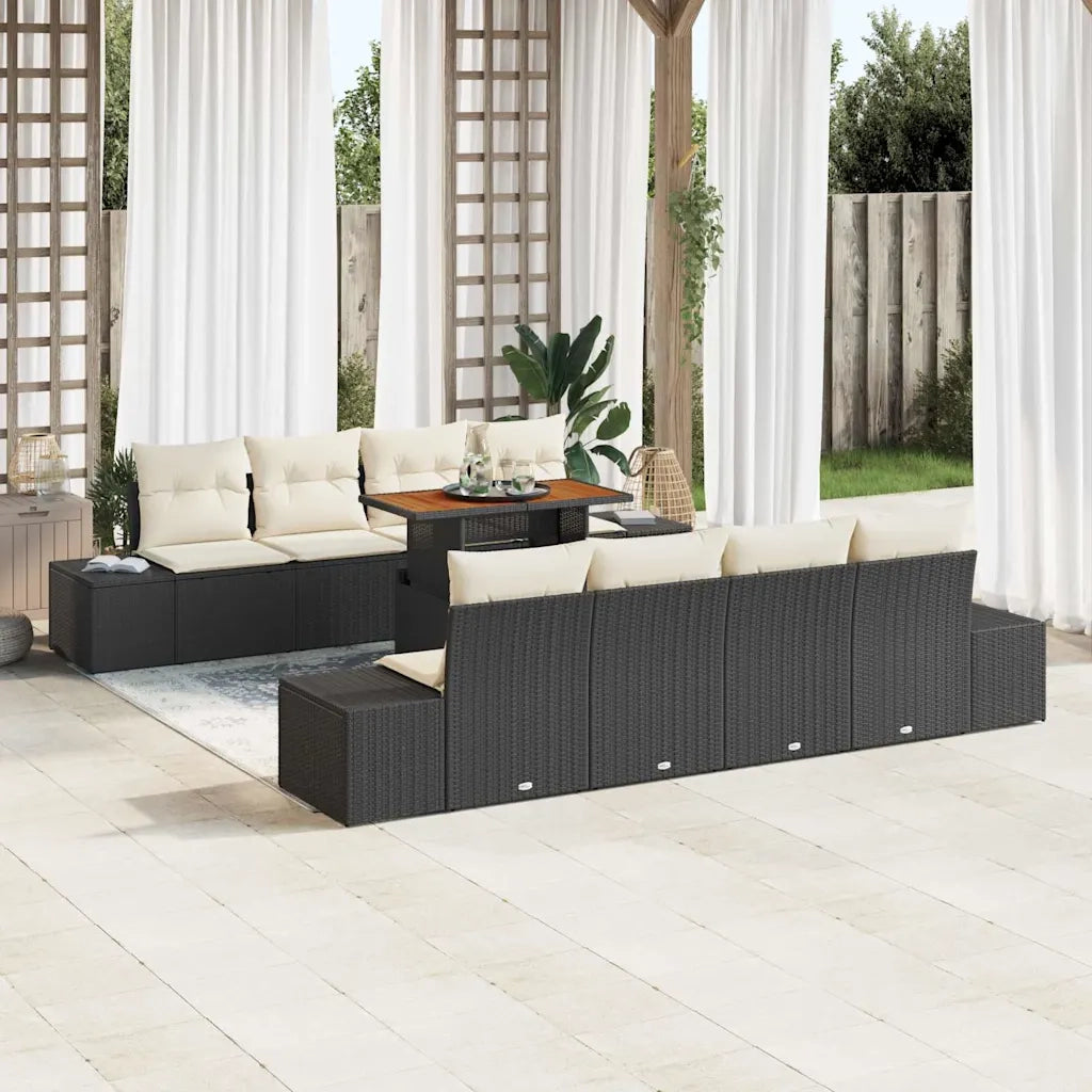 Set da Pranzo per Giardino con cuscino 9 pcs Nero e Crema