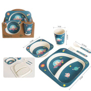 Trade Shop - Set Pappa Per Bambini 5 Pezzi Con Piatti Bicchieri E Posate Materiale Bamboo -