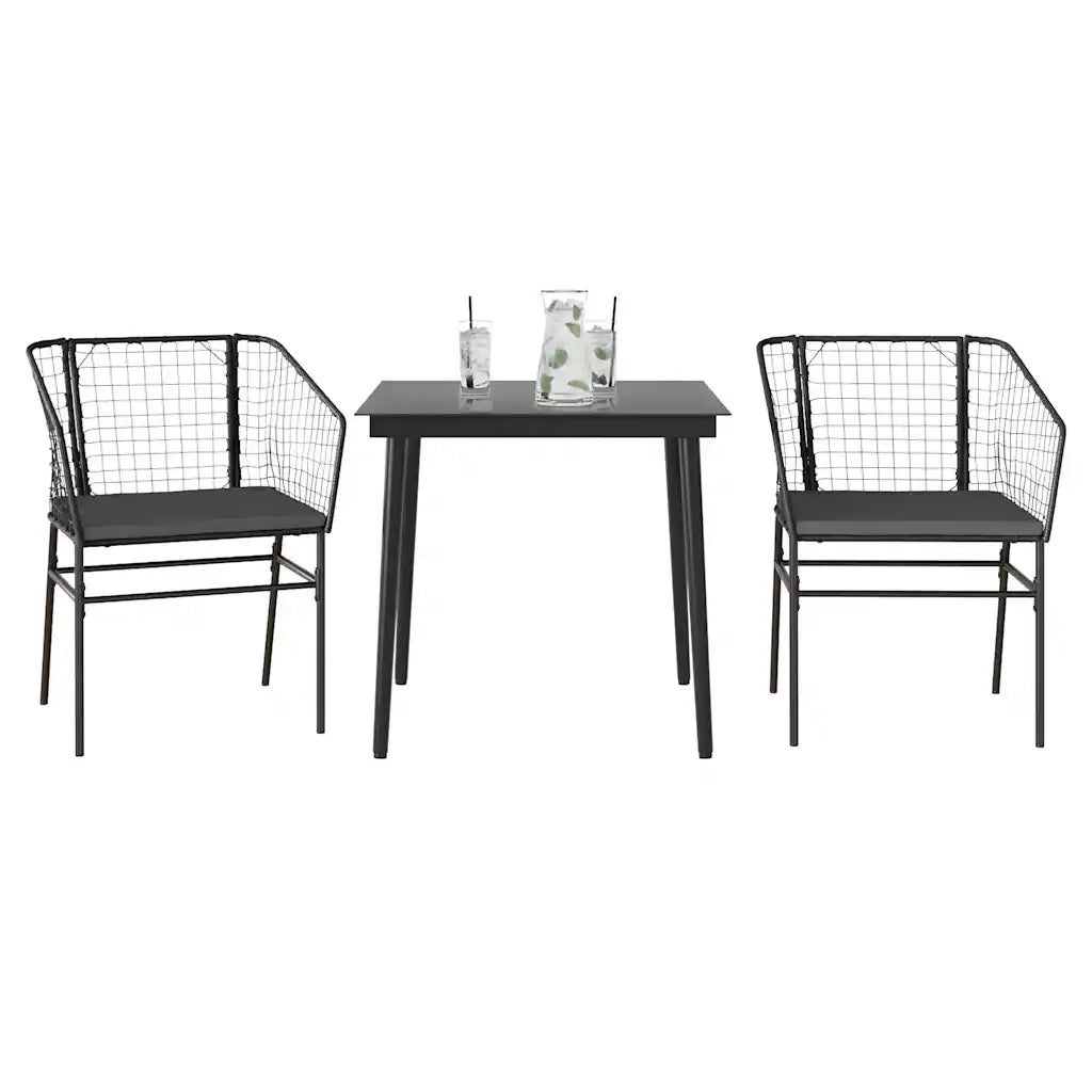 Set da Pranzo da Giardino 3 pz con Cuscini Polyrattan Vetro 3334499