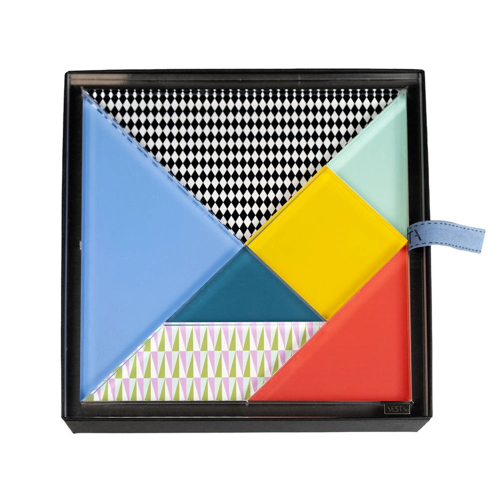 TANGRAM GIOCO DA TAVOLO IN CRISTALLO ACRILICO COLORATO