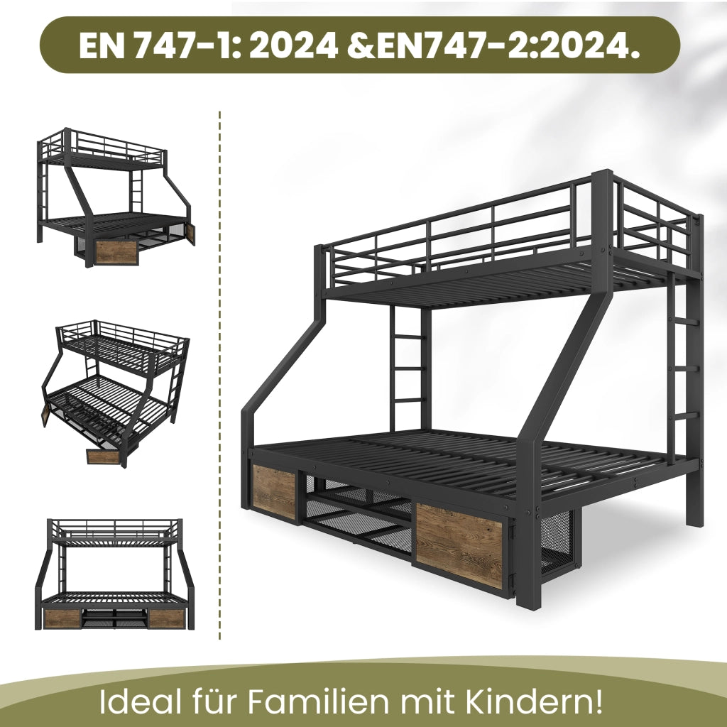 Letto a castello con scarpiera metallo nero 90x200 cm