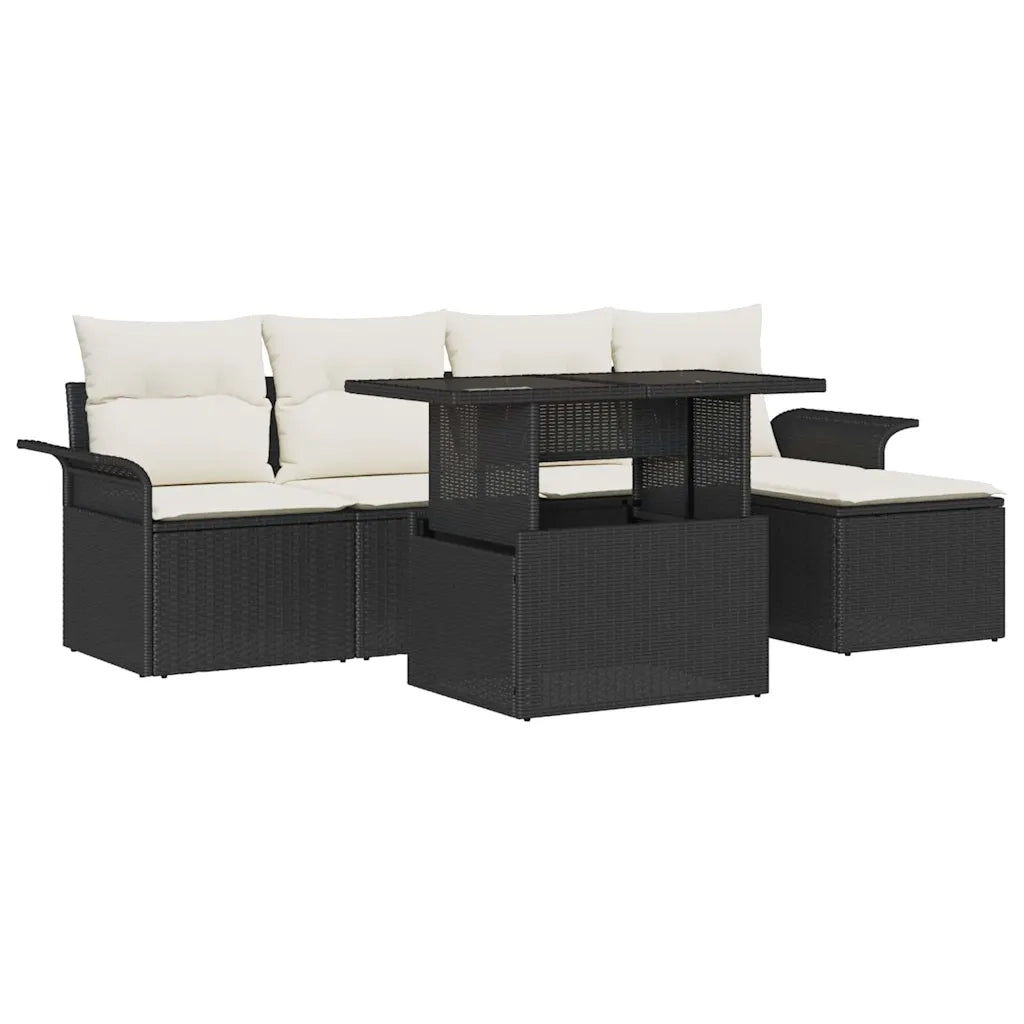 Set Divano da Giardino con cuscino 6 pcs Nero Poly Rattan