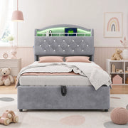 Letto imbottito per bambini 90x200 con contenitore, LED e USB