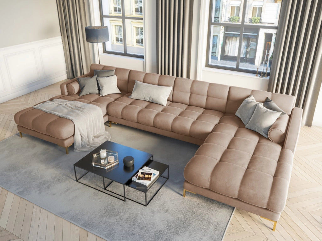 Cosmopolitan Design - Divano panoramico "Bali" 7 posti in velluto beige 