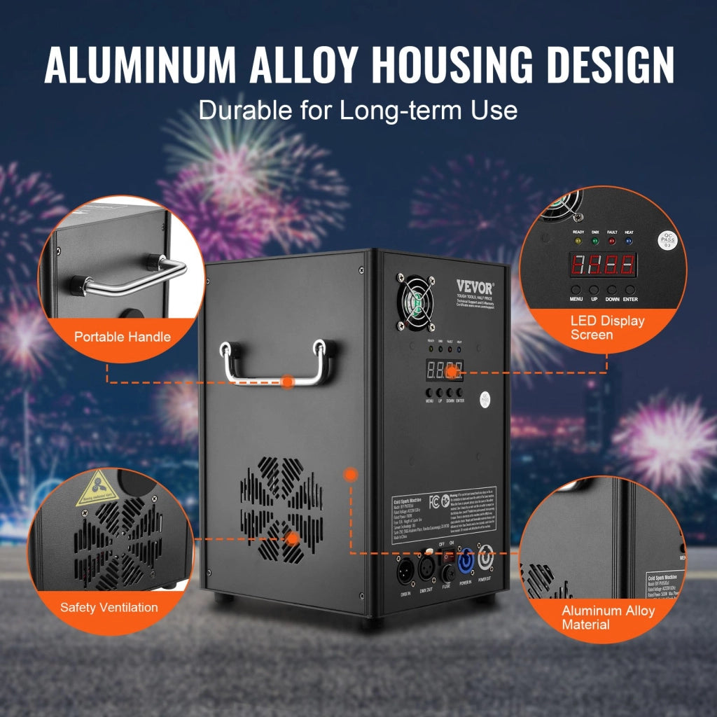 Set 4 pz Macchina per Scintille Fredde 700W BJY-PHJ700u2 in Alluminio Nero con Controllo DMX Altezza Regolabile 2-5m per Feste ed Eventi