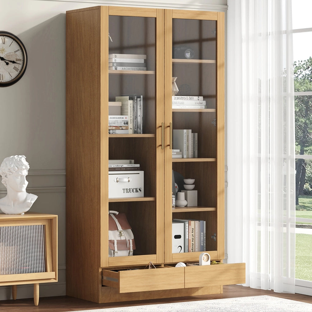 Libreria con Vetrina e Cassetti Push-To-Open ¨C MINIMAL ¨C Legno, 80x40x160 cm