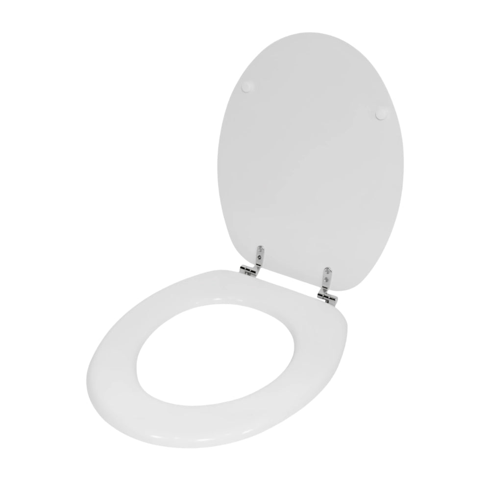 Sedile wc copri water universale bianco in mdf con cerniere regolabili