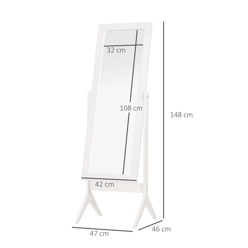 Specchio da Terra con Supporto Regolabile ¨C Xylo ¨C Legno Bianco 47x46x148 cm