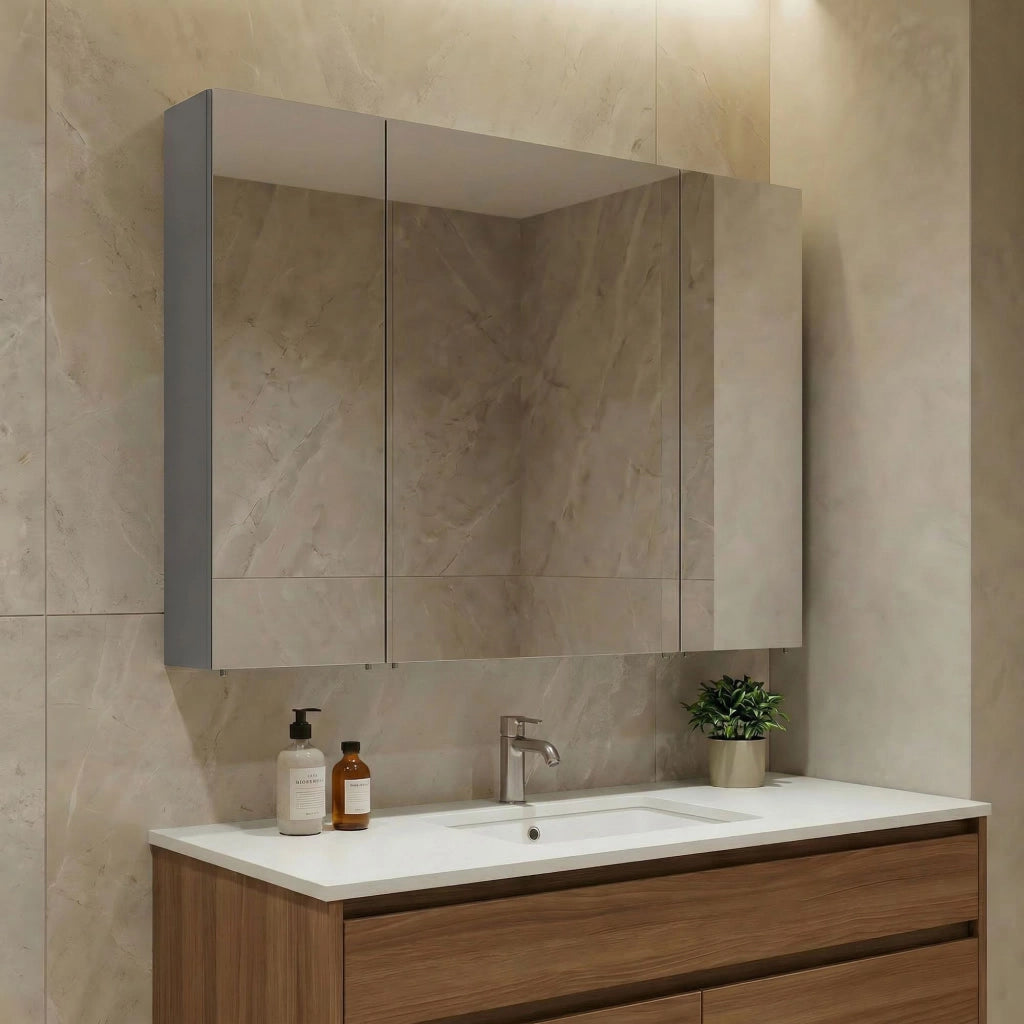 Mobile da bagno con specchio "Nuvola 100 v2" - 97 x 16 x 66 cm - Grigio