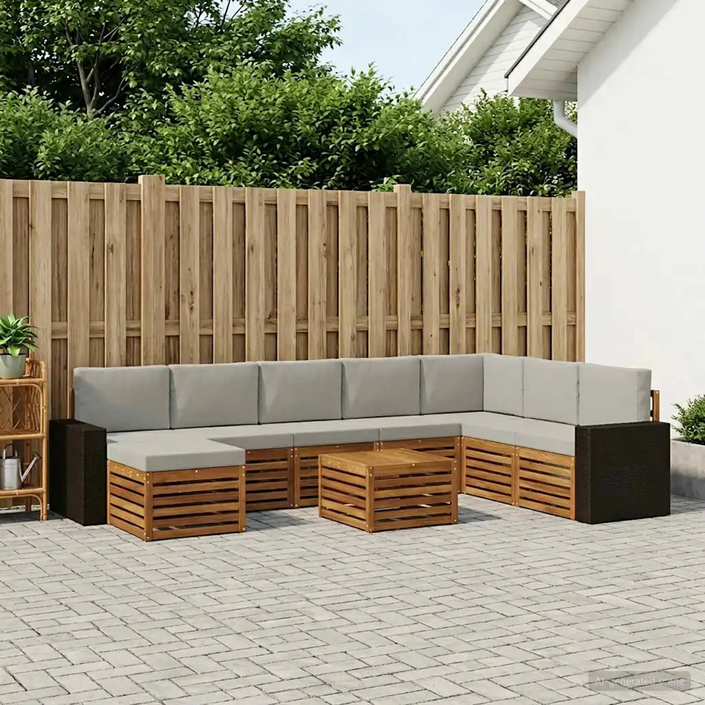 Set di divani da esterno 9 pcs Naturale e Grigio Chiaro 3384752