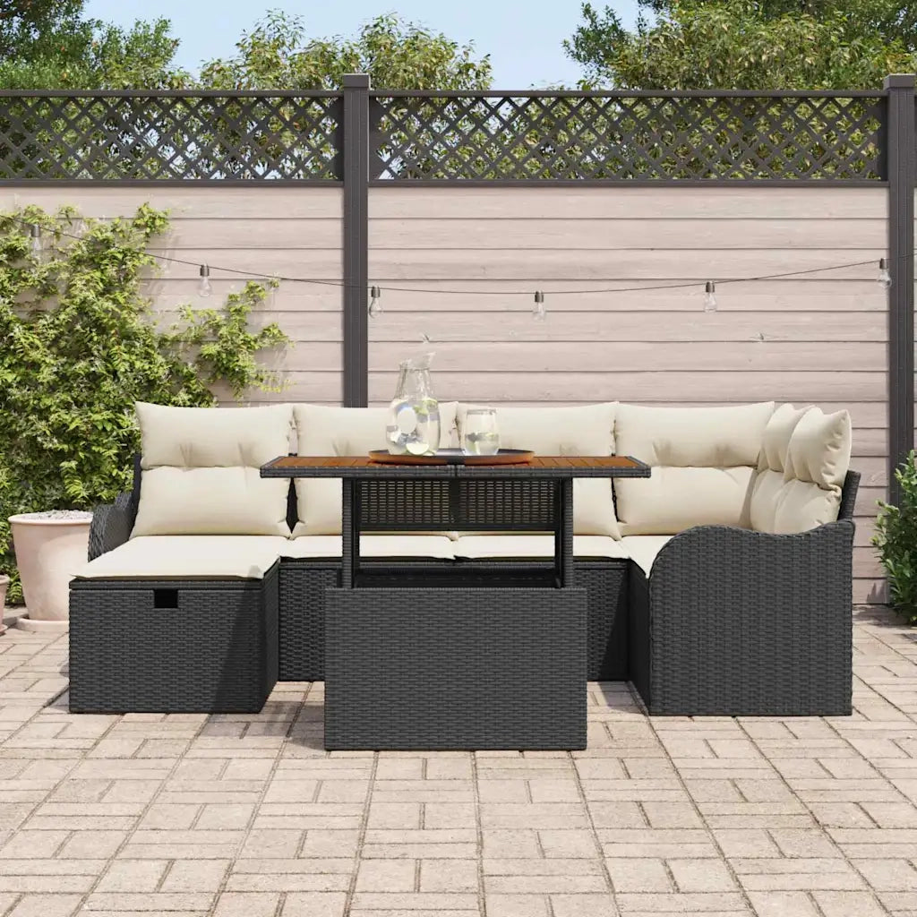 Set Divano da Giardino 7 pcs Nero polyrattan