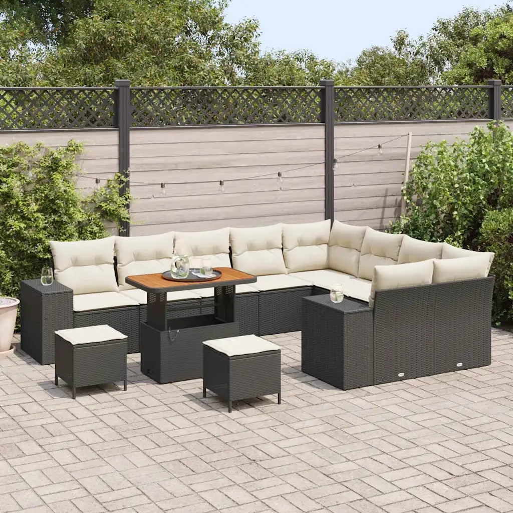 Set Divano da Giardino con cuscino 12 pcs Nero e Crema 3363995