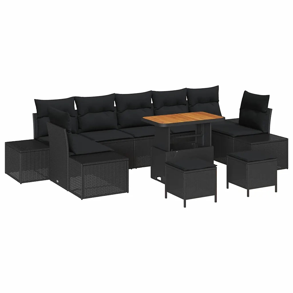 Set Divano da Giardino con cuscino 10 pcs Nero polyrattan