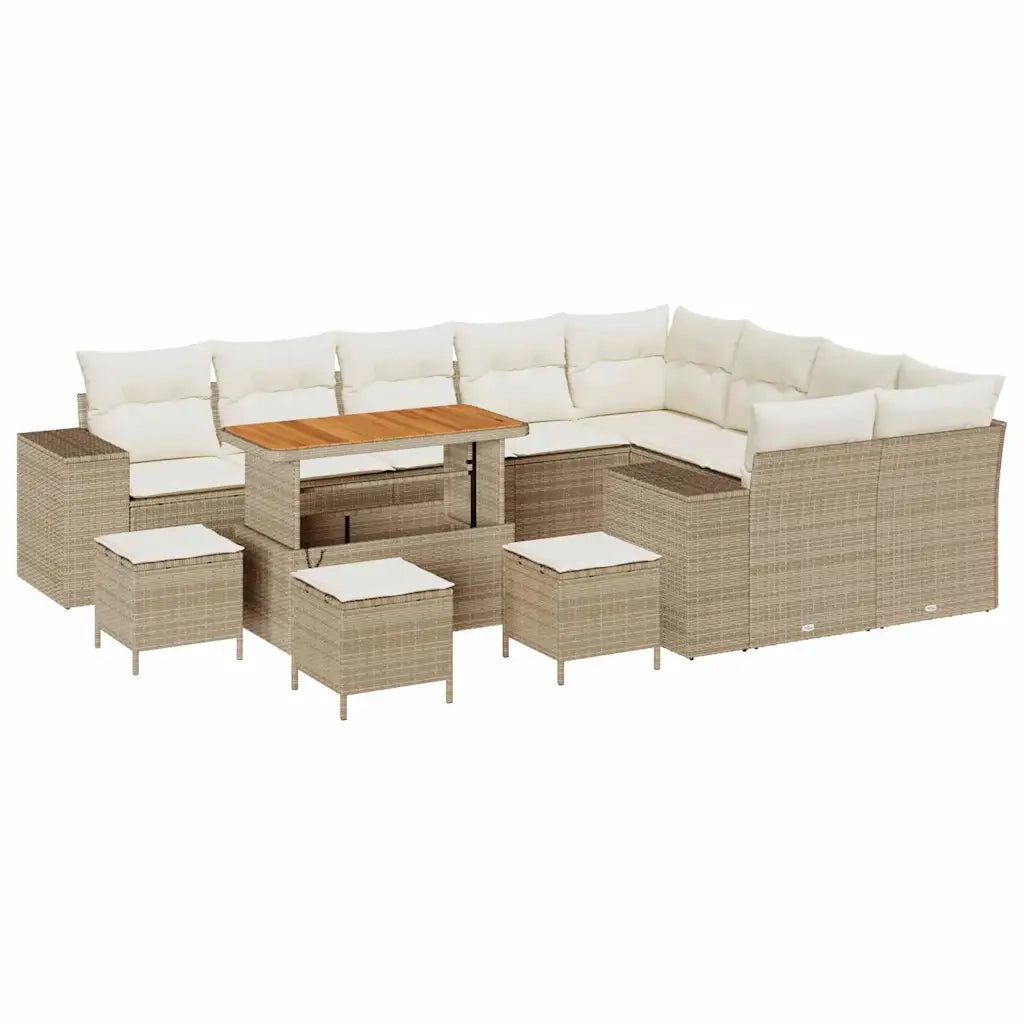 Set Divano da Giardino con cuscino 13 pcs Beige e Crema