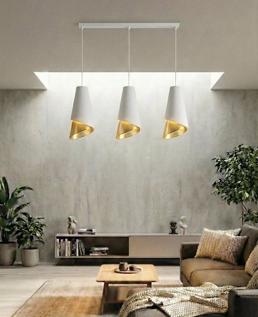 Lampada sospesa MODA conica 3xE27 bianco oro Emibig