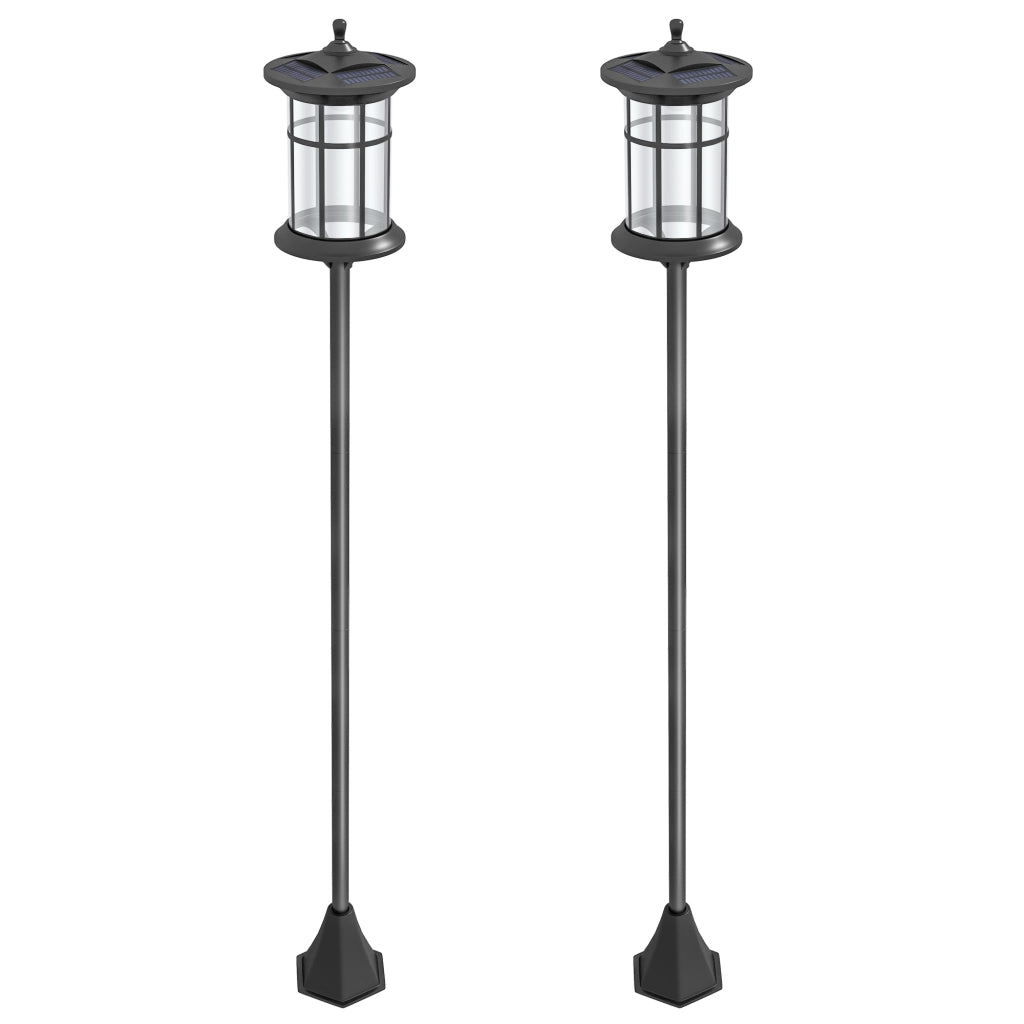 Set 2 Lampioni Solari con 6h Autonomia e Ancoraggio a Terra, in Acciaio Inox e ABS, 23.5x23.5x184 cm, Nero