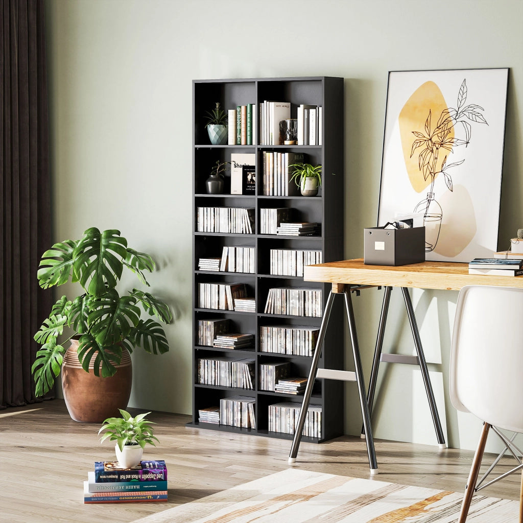 Libreria per CD e Blu-ray con 18 scomparti e 14 ripiani regolabili ¨C Minimal ¨C Nero