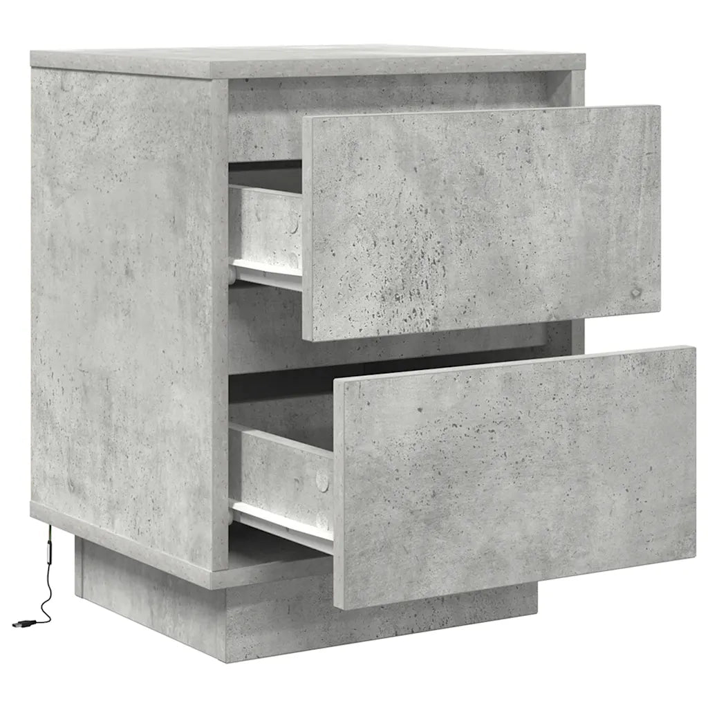 Comodini con Luci a LED 2 pz Grigio Cemento 38x34x50 cm 861290