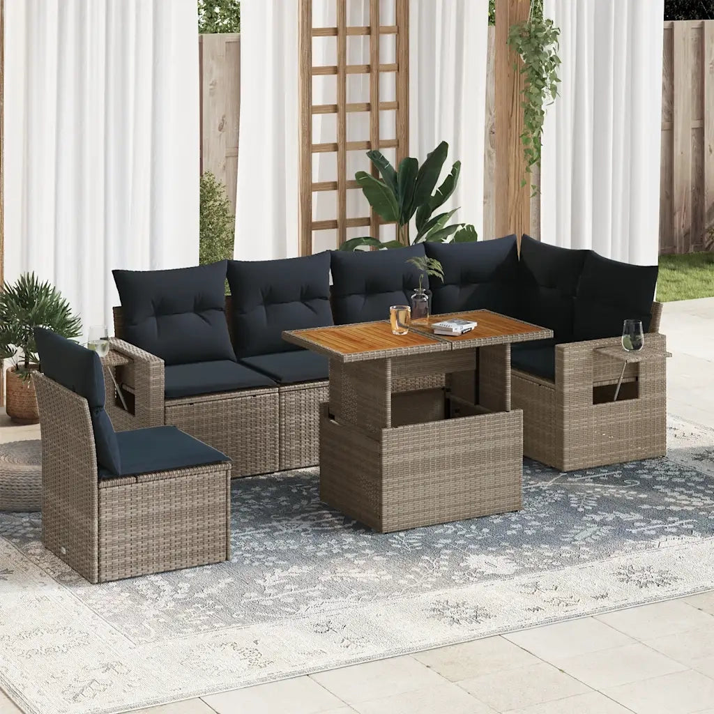 Set Divani da Giardino 7 pz con Cuscini Grigio in Polyrattan 3327162