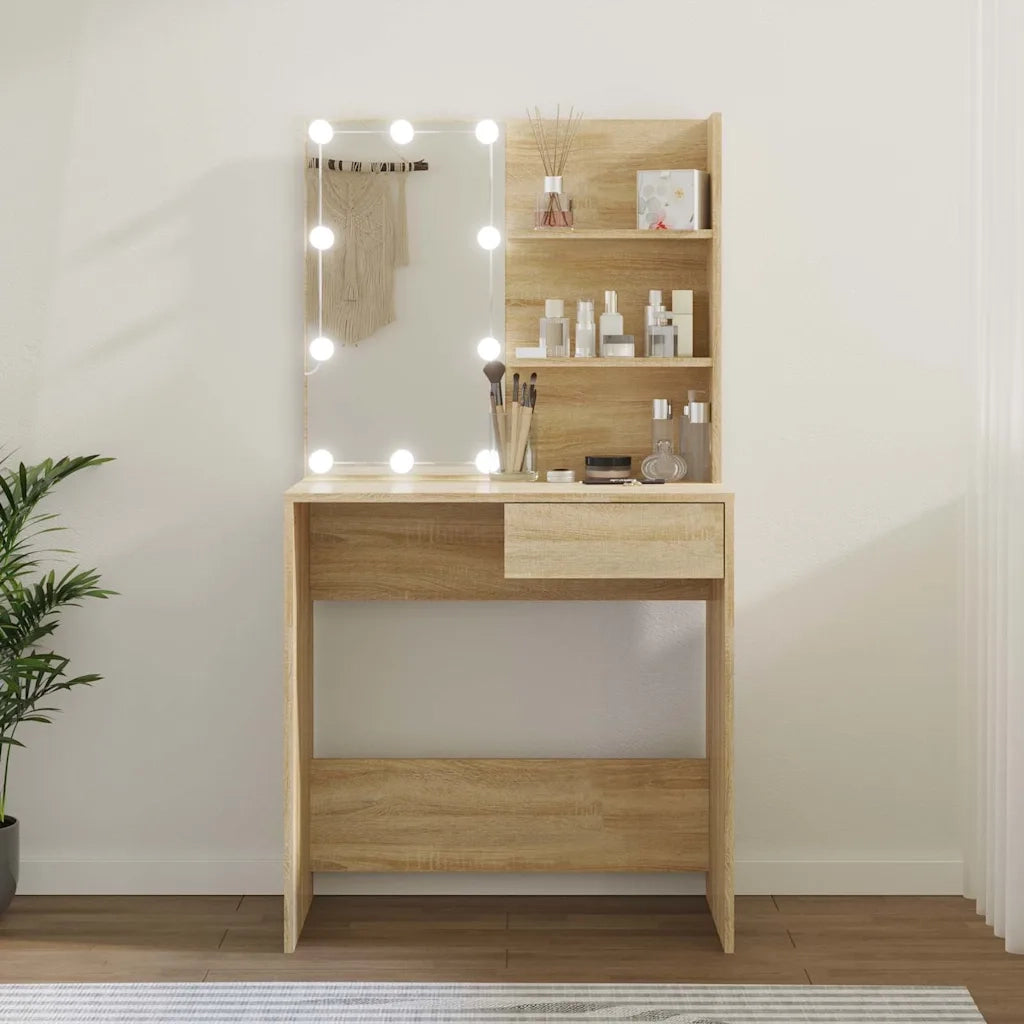 Toeletta | Tavolo da Trucco con LED Rovere Sonoma 74,5x40x141 cm
