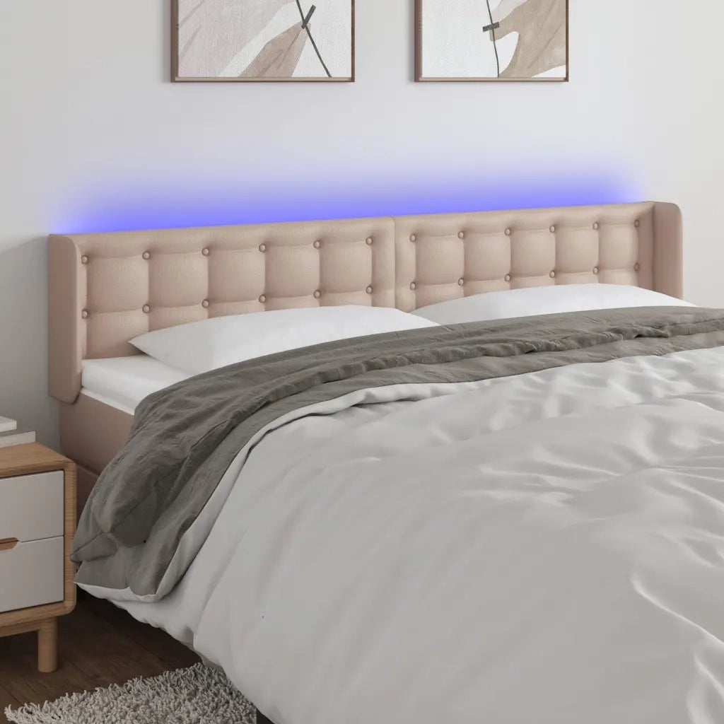 Testiera con LED-Testata Cappuccino a LED 163x16x78/88 cm in Similpelle 384474
