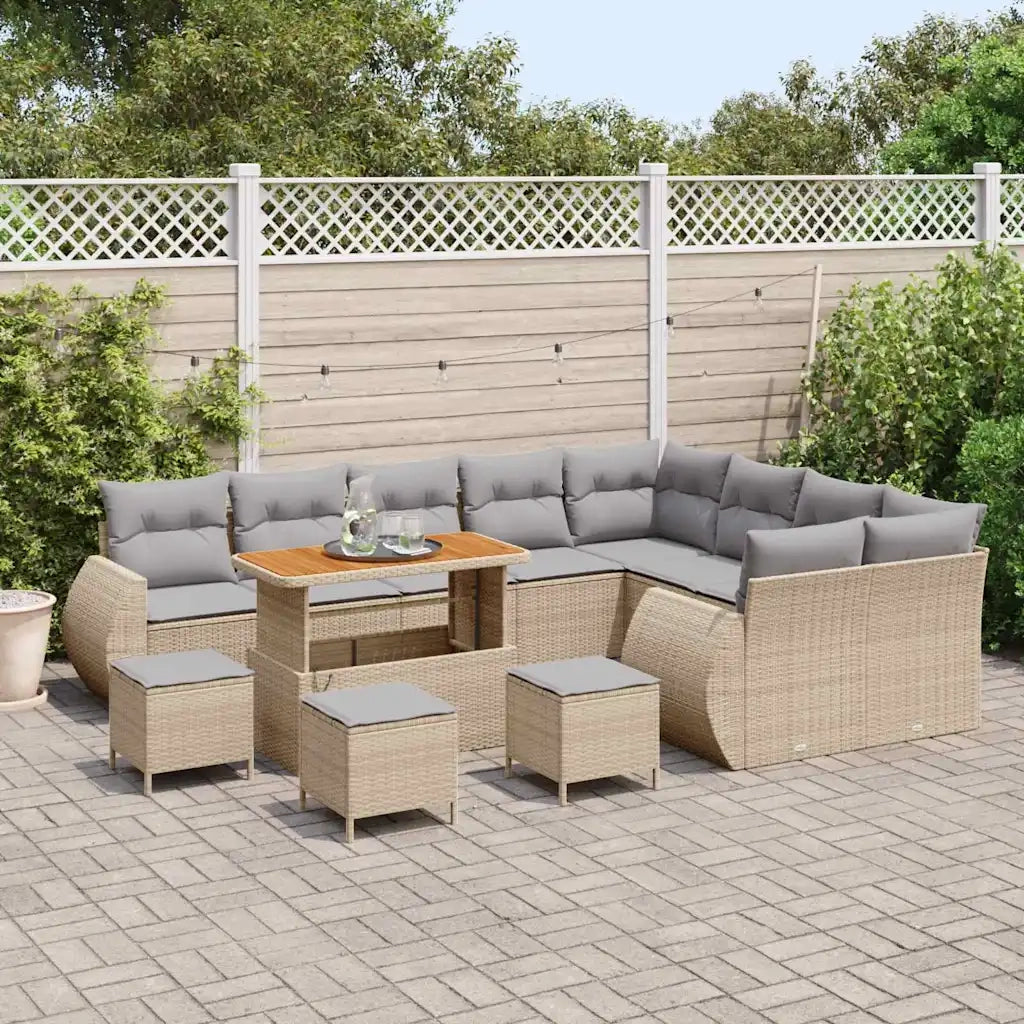 Set Divano da Giardino con cuscino 13 pcs Beige e Grigio Chiaro