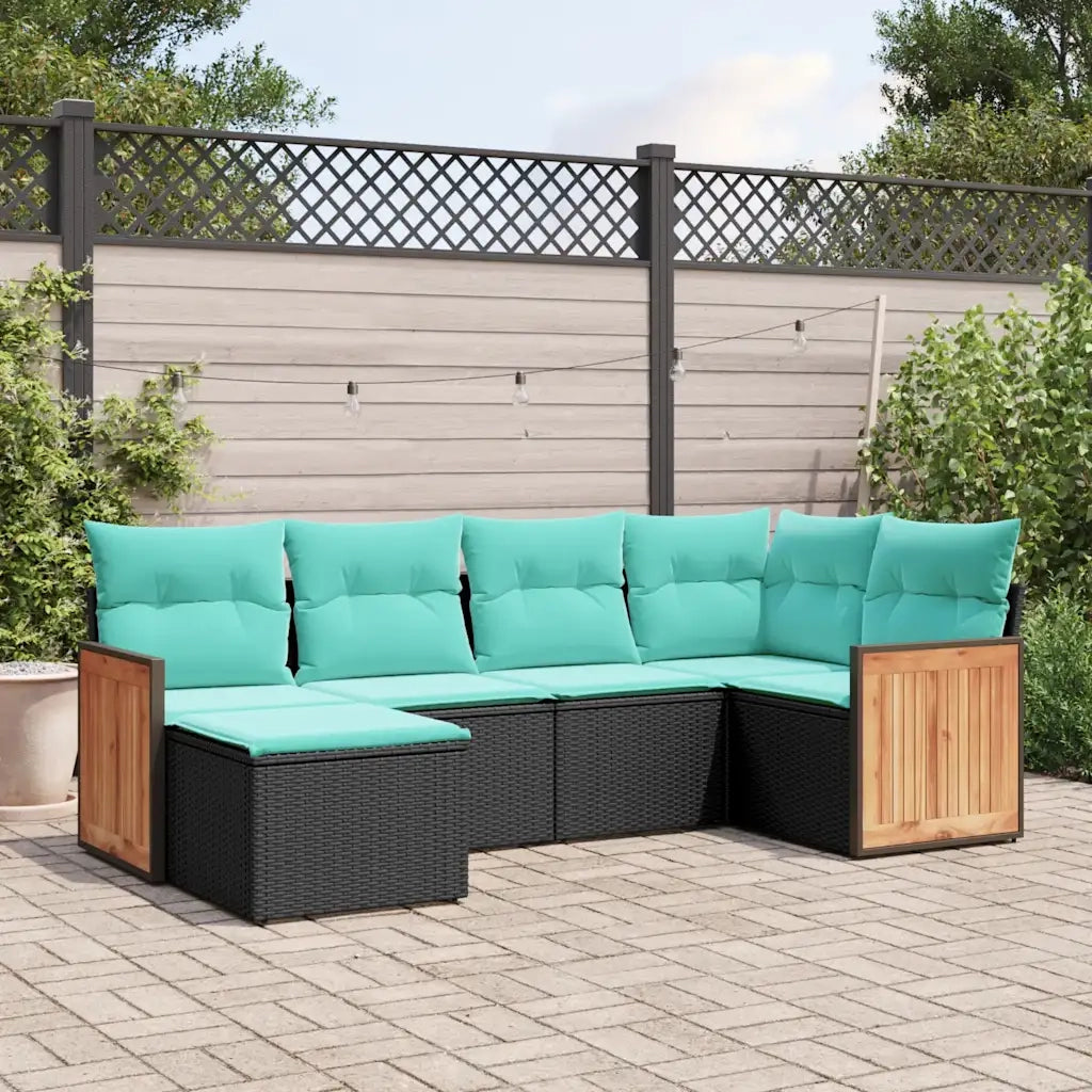 Set Divani da Giardino 6 pz con Cuscini Nero in Polyrattan 3227856