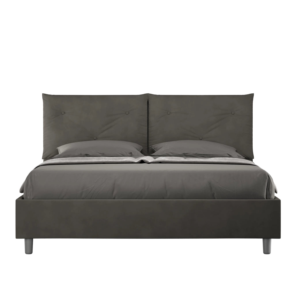 BS COM Letto queen size senza rete imbottito 150x200 microfibra grigio Large